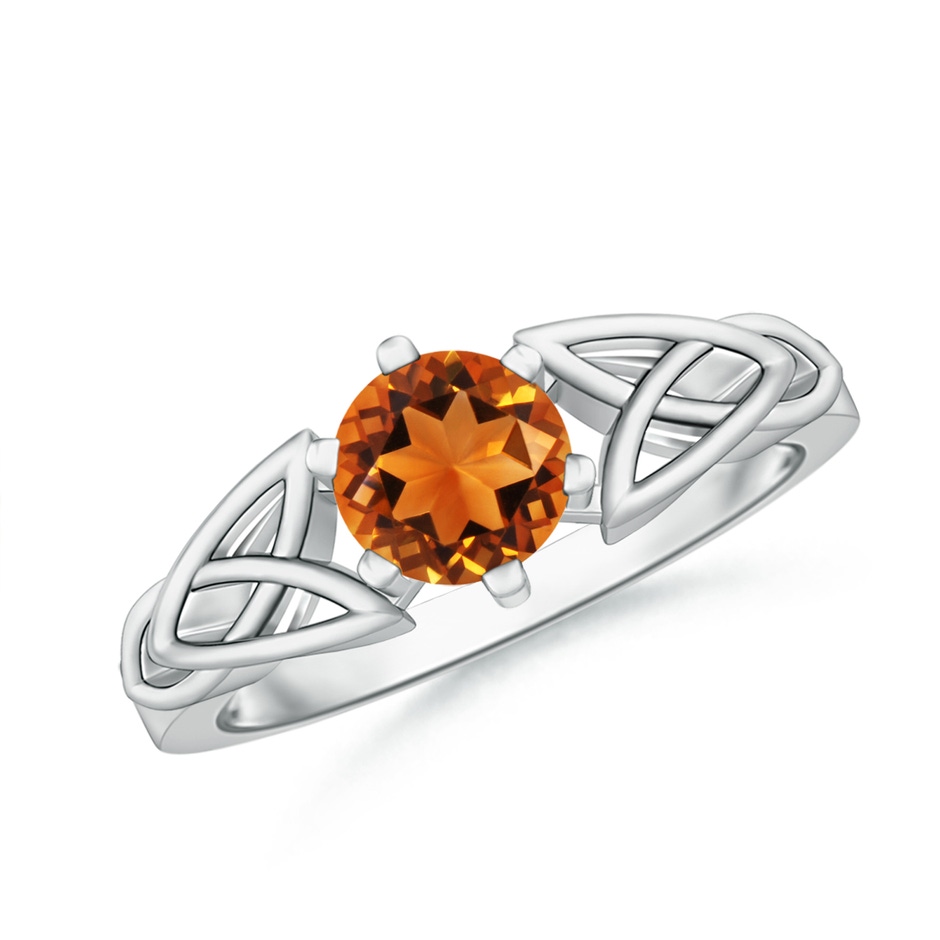 6mm AAAA Solitaire Round Citrine Celtic Knot Ring in White Gold 