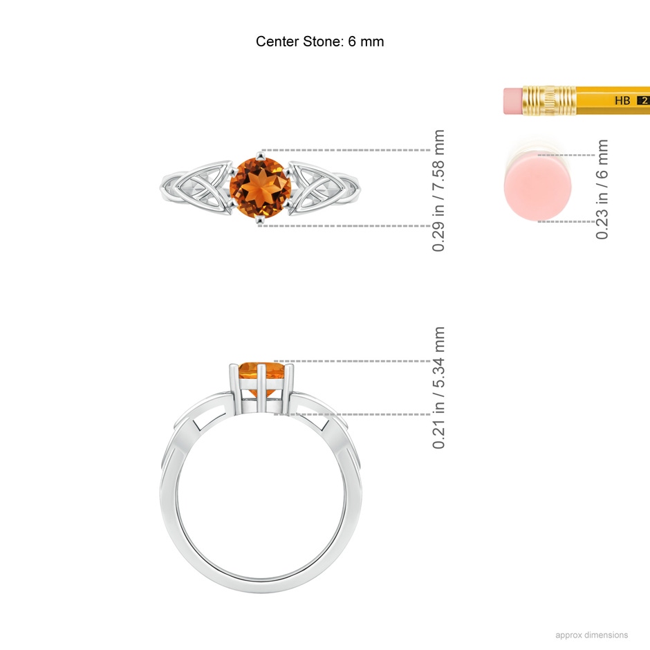 6mm AAAA Solitaire Round Citrine Celtic Knot Ring in White Gold ruler