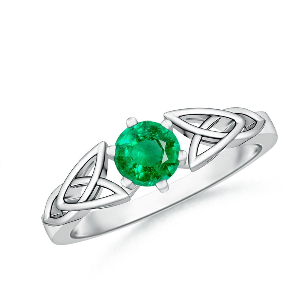 5mm AAA Solitaire Round Emerald Celtic Knot Ring in White Gold