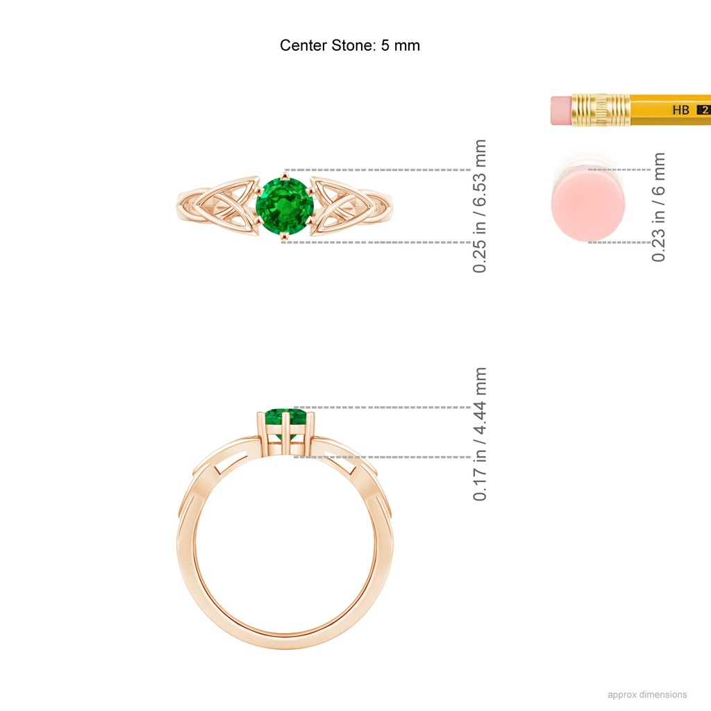 5mm AAAA Solitaire Round Emerald Celtic Knot Ring in Rose Gold ruler