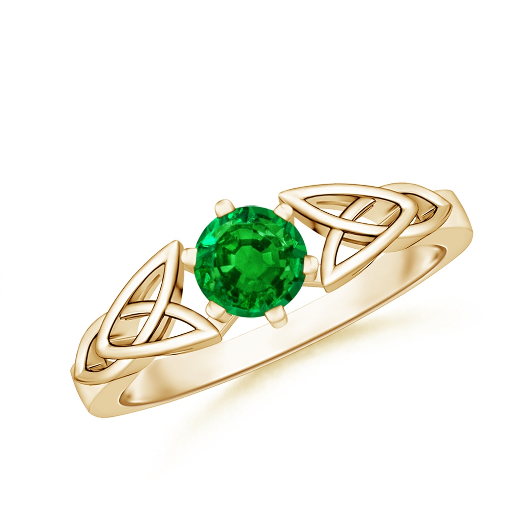 5mm AAAA Solitaire Round Emerald Celtic Knot Ring in Yellow Gold