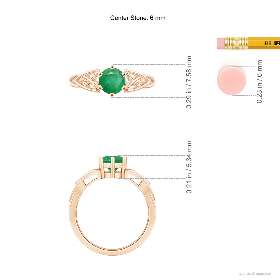 6mm A Solitaire Round Emerald Celtic Knot Ring in Rose Gold ruler