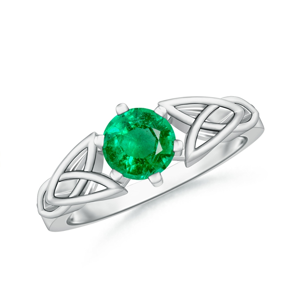 6mm AAA Solitaire Round Emerald Celtic Knot Ring in White Gold 