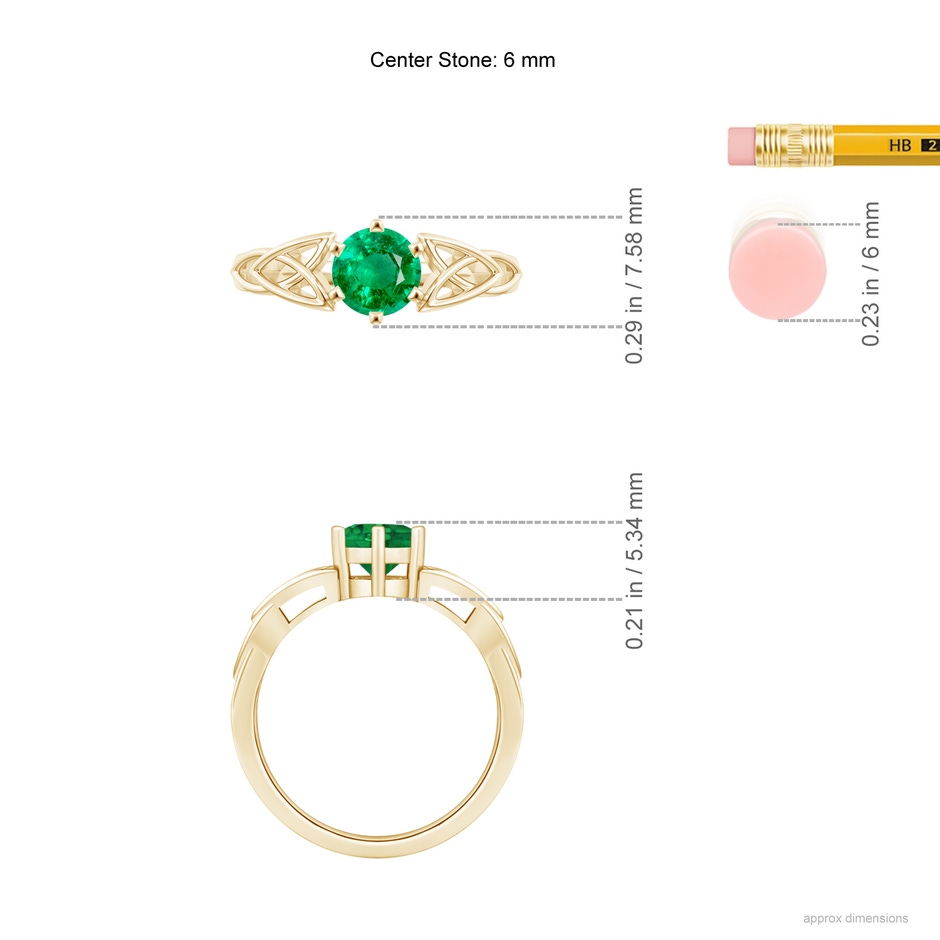 6mm AAA Solitaire Round Emerald Celtic Knot Ring in Yellow Gold ruler