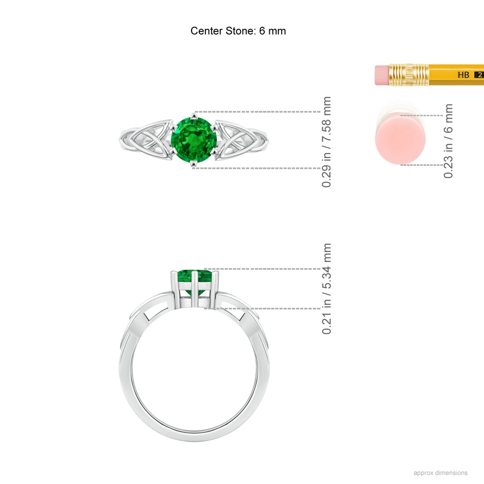 6mm AAAA Solitaire Round Emerald Celtic Knot Ring in P950 Platinum ruler