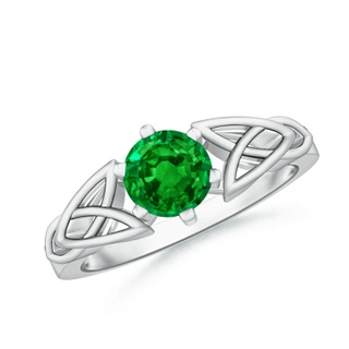 6mm AAAA Solitaire Round Emerald Celtic Knot Ring in White Gold