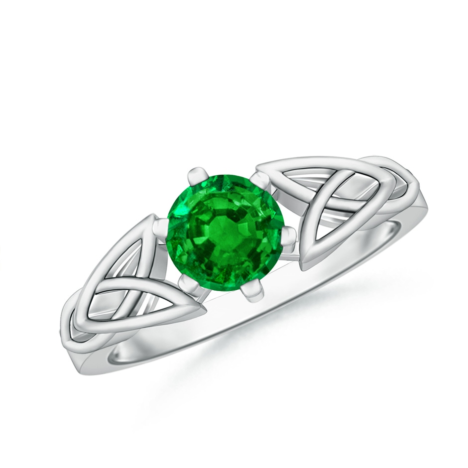 6mm AAAA Solitaire Round Emerald Celtic Knot Ring in White Gold 