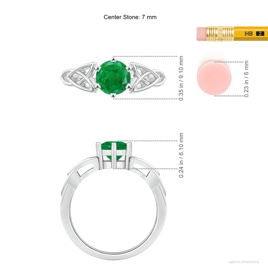 7mm AA Solitaire Round Emerald Celtic Knot Ring in P950 Platinum ruler