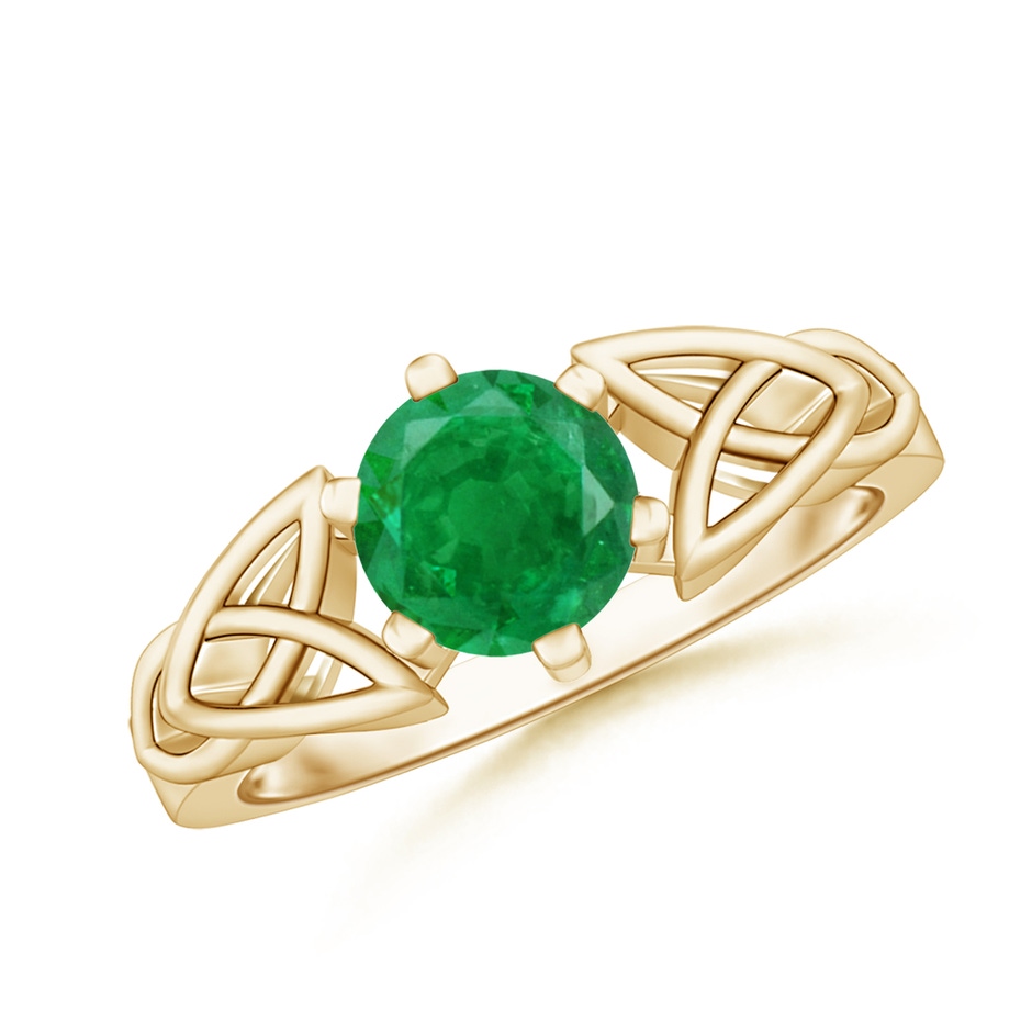 7mm AA Solitaire Round Emerald Celtic Knot Ring in Yellow Gold 