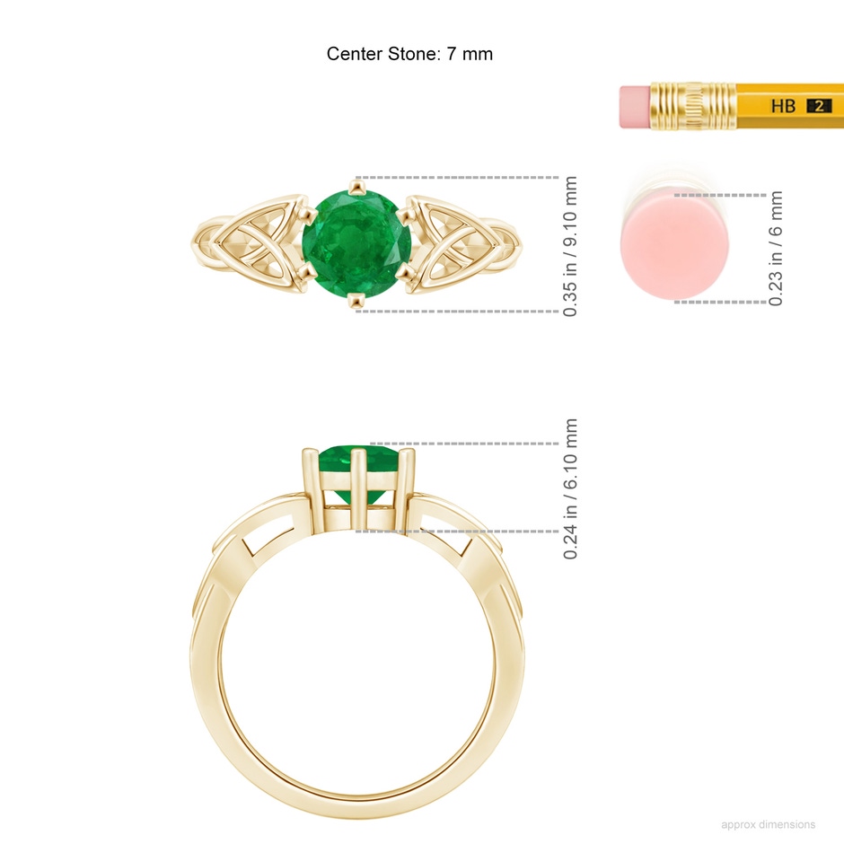 7mm AA Solitaire Round Emerald Celtic Knot Ring in Yellow Gold ruler