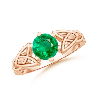 7mm AAA Solitaire Round Emerald Celtic Knot Ring in 9K Rose Gold