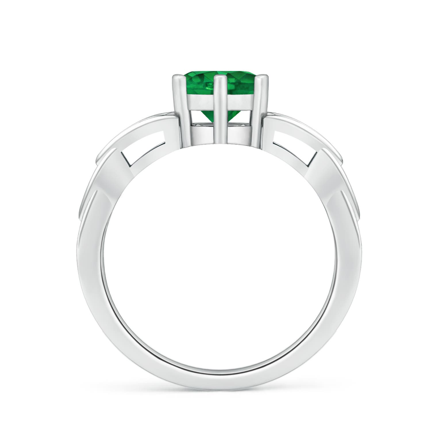 7mm AAA Solitaire Round Emerald Celtic Knot Ring in White Gold