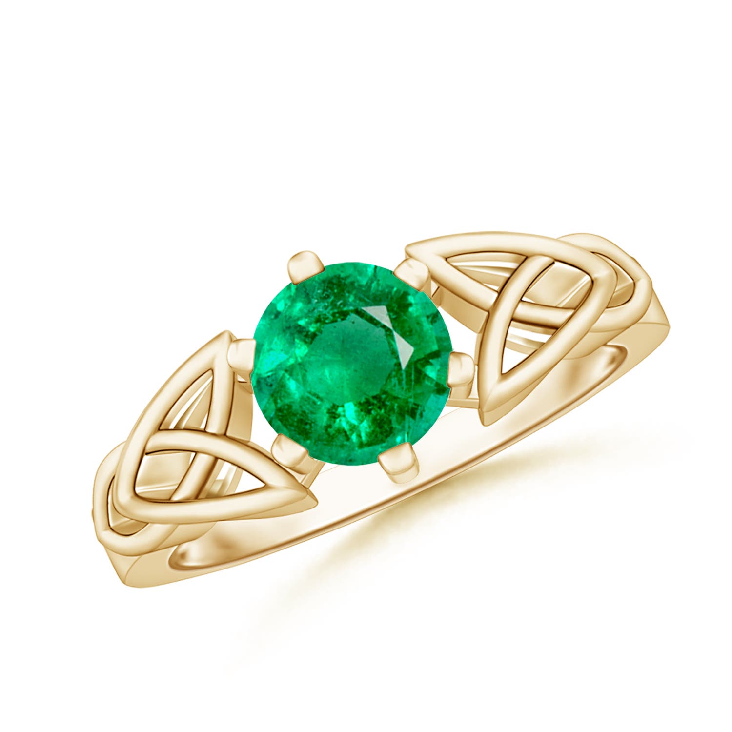 7mm AAA Solitaire Round Emerald Celtic Knot Ring in Yellow Gold