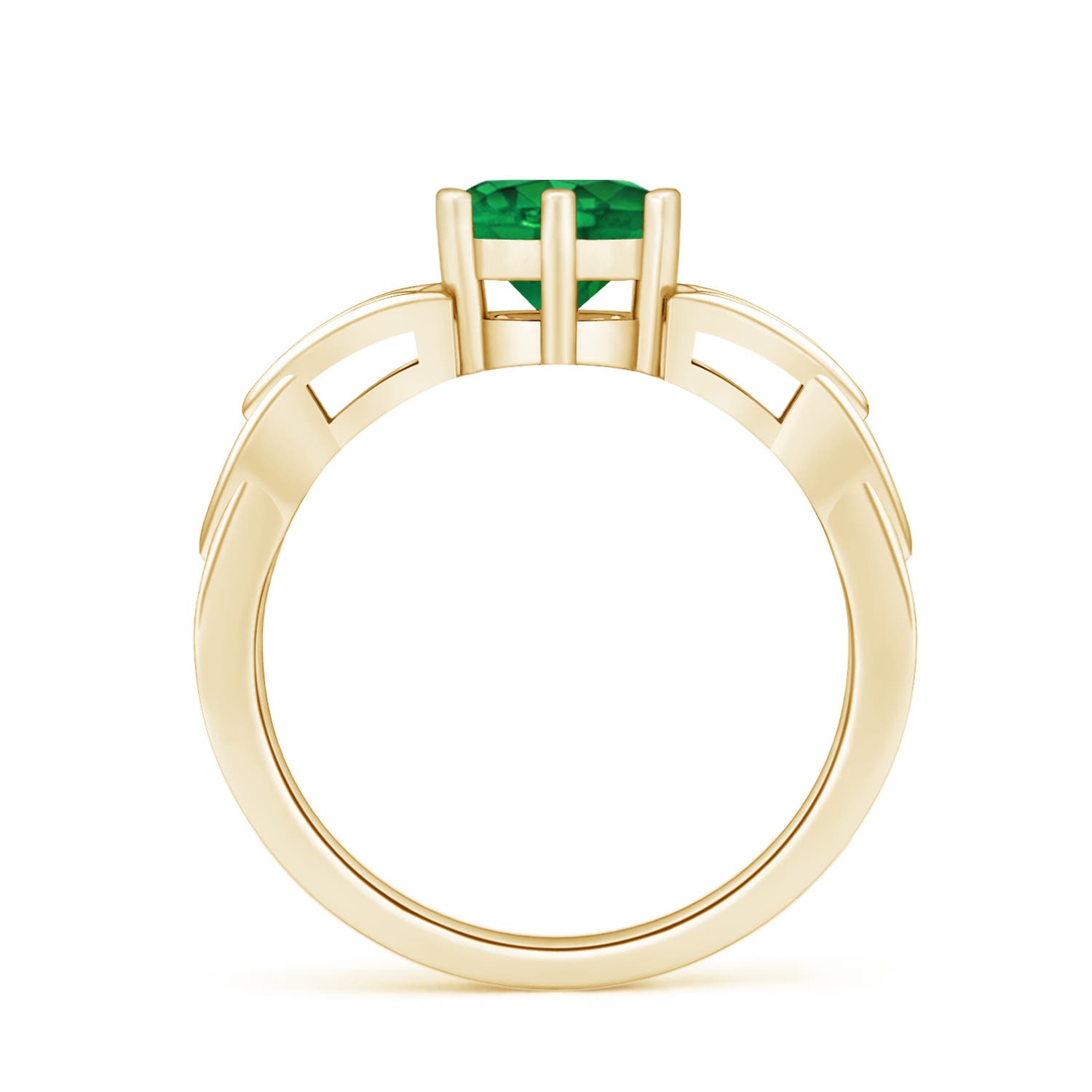 7mm AAA Solitaire Round Emerald Celtic Knot Ring in Yellow Gold