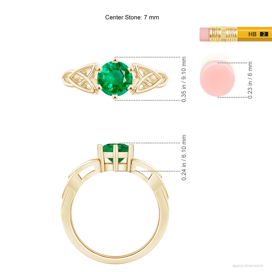 7mm AAA Solitaire Round Emerald Celtic Knot Ring in Yellow Gold ruler