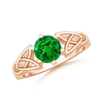 7mm AAAA Solitaire Round Emerald Celtic Knot Ring in 9K Rose Gold