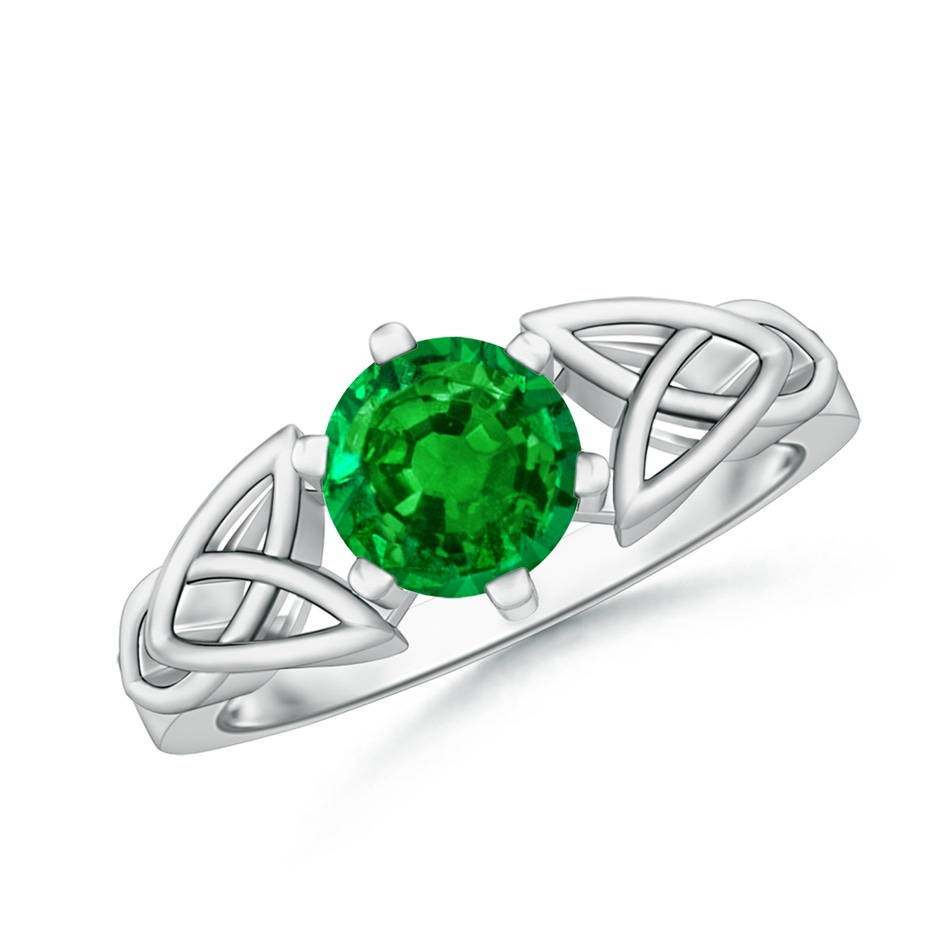7mm AAAA Solitaire Round Emerald Celtic Knot Ring in P950 Platinum 