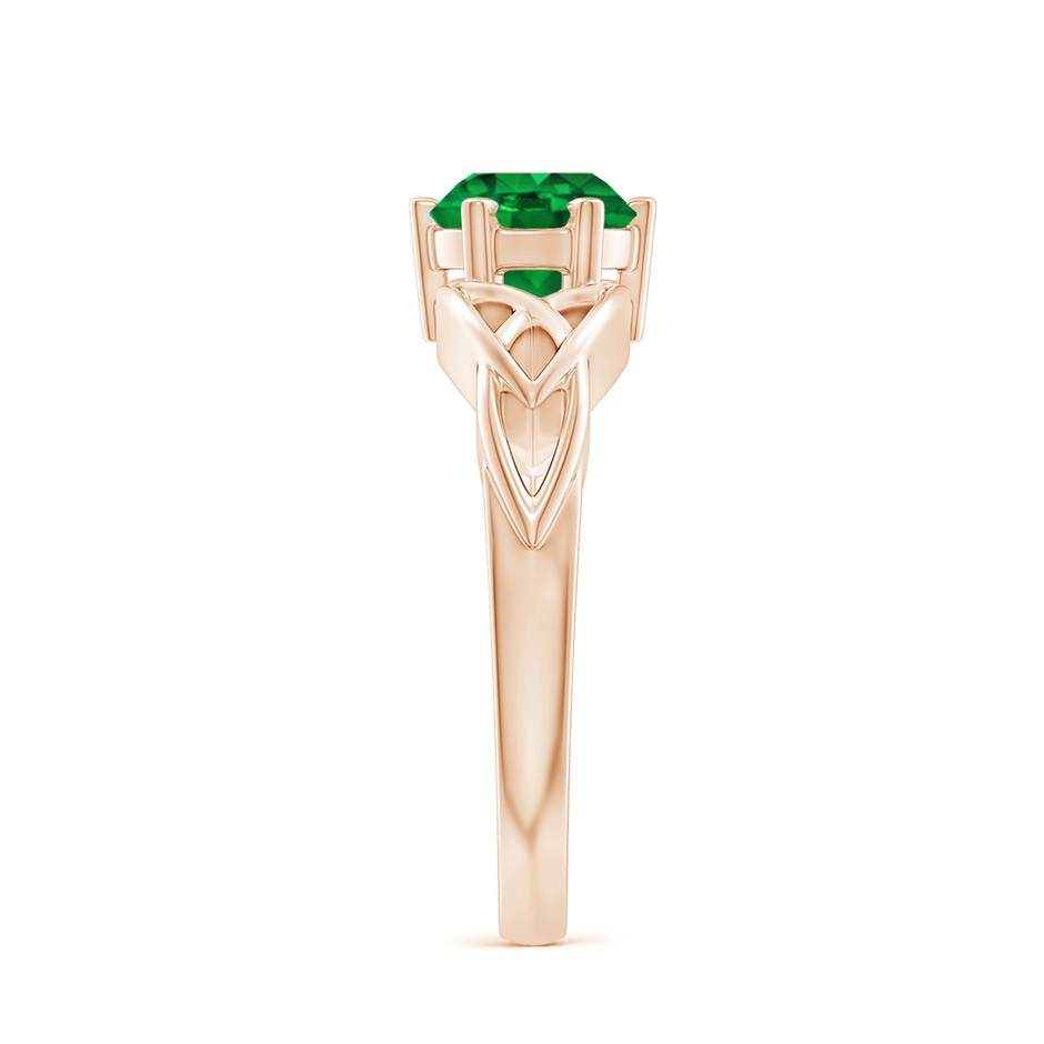 7mm AAAA Solitaire Round Emerald Celtic Knot Ring in Rose Gold side 299