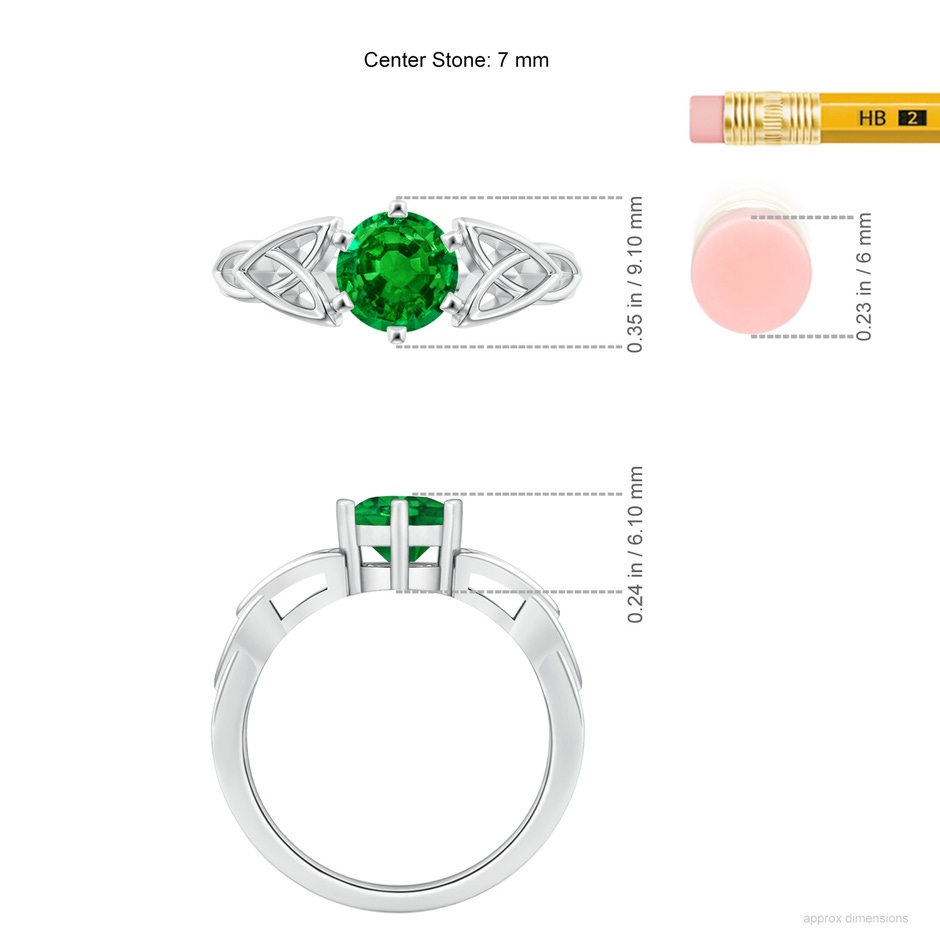 7mm AAAA Solitaire Round Emerald Celtic Knot Ring in White Gold ruler