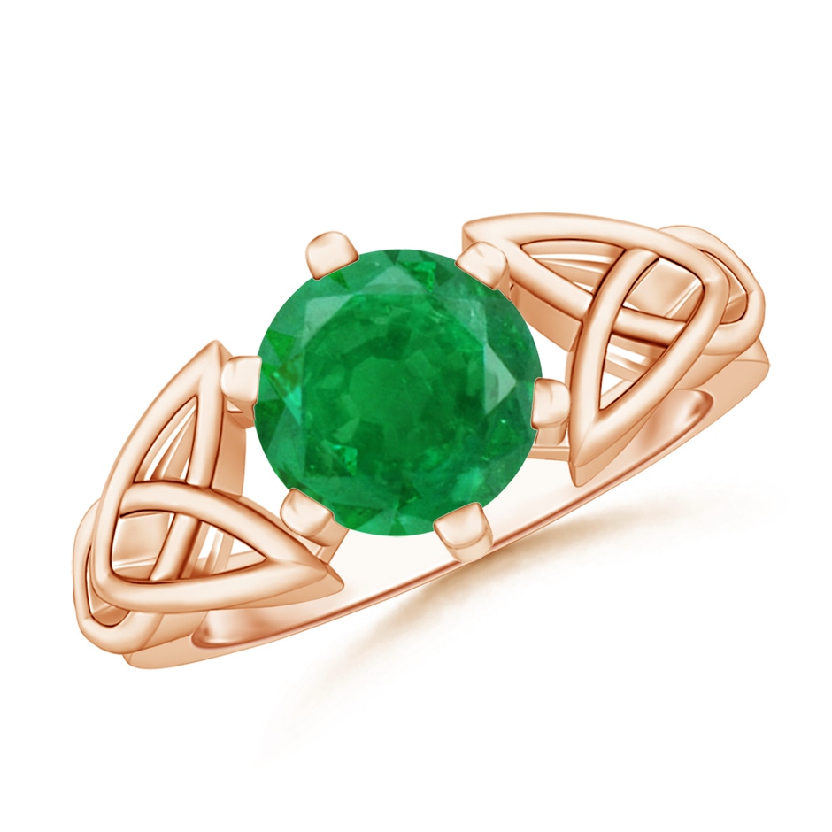 8mm AA Solitaire Round Emerald Celtic Knot Ring in Rose Gold 