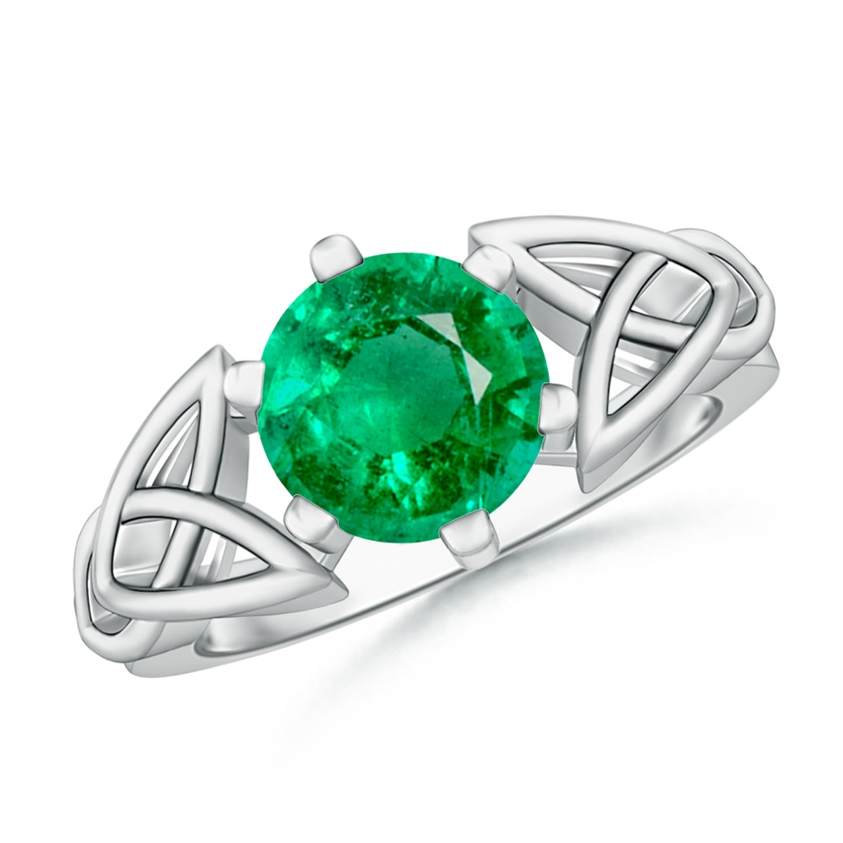 8mm AAA Solitaire Round Emerald Celtic Knot Ring in White Gold 