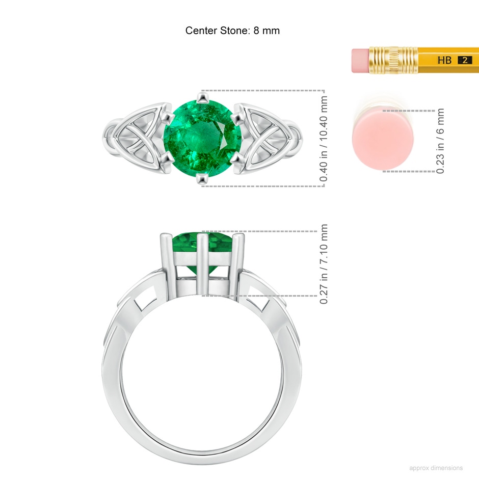 8mm AAA Solitaire Round Emerald Celtic Knot Ring in White Gold ruler