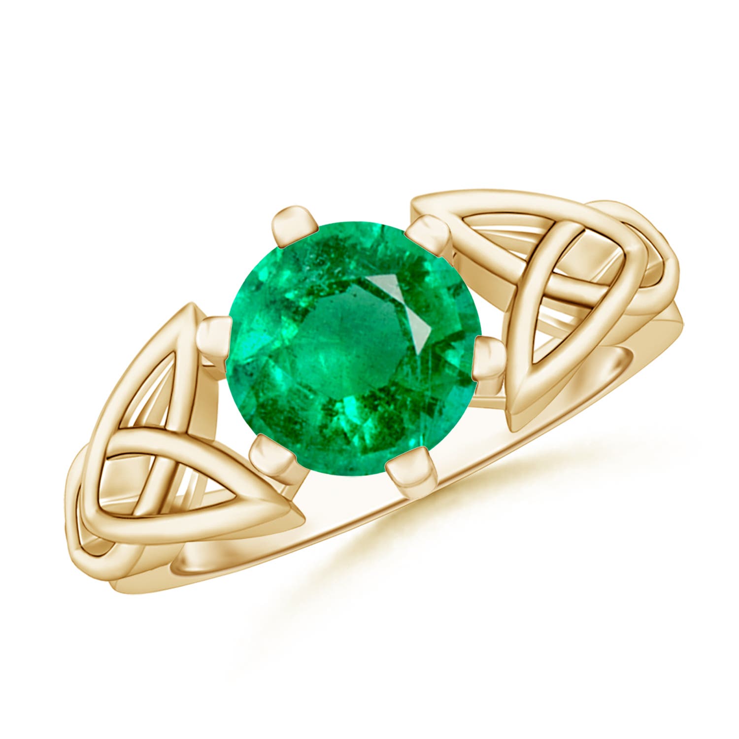 8mm AAA Solitaire Round Emerald Celtic Knot Ring in Yellow Gold