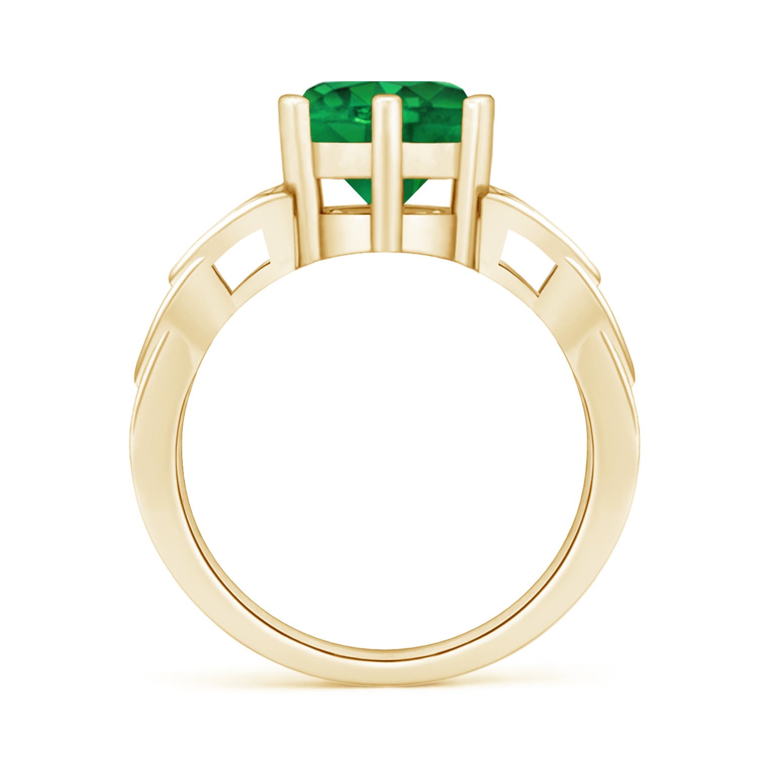 8mm AAA Solitaire Round Emerald Celtic Knot Ring in Yellow Gold