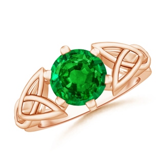 8mm AAAA Solitaire Round Emerald Celtic Knot Ring in 9K Rose Gold