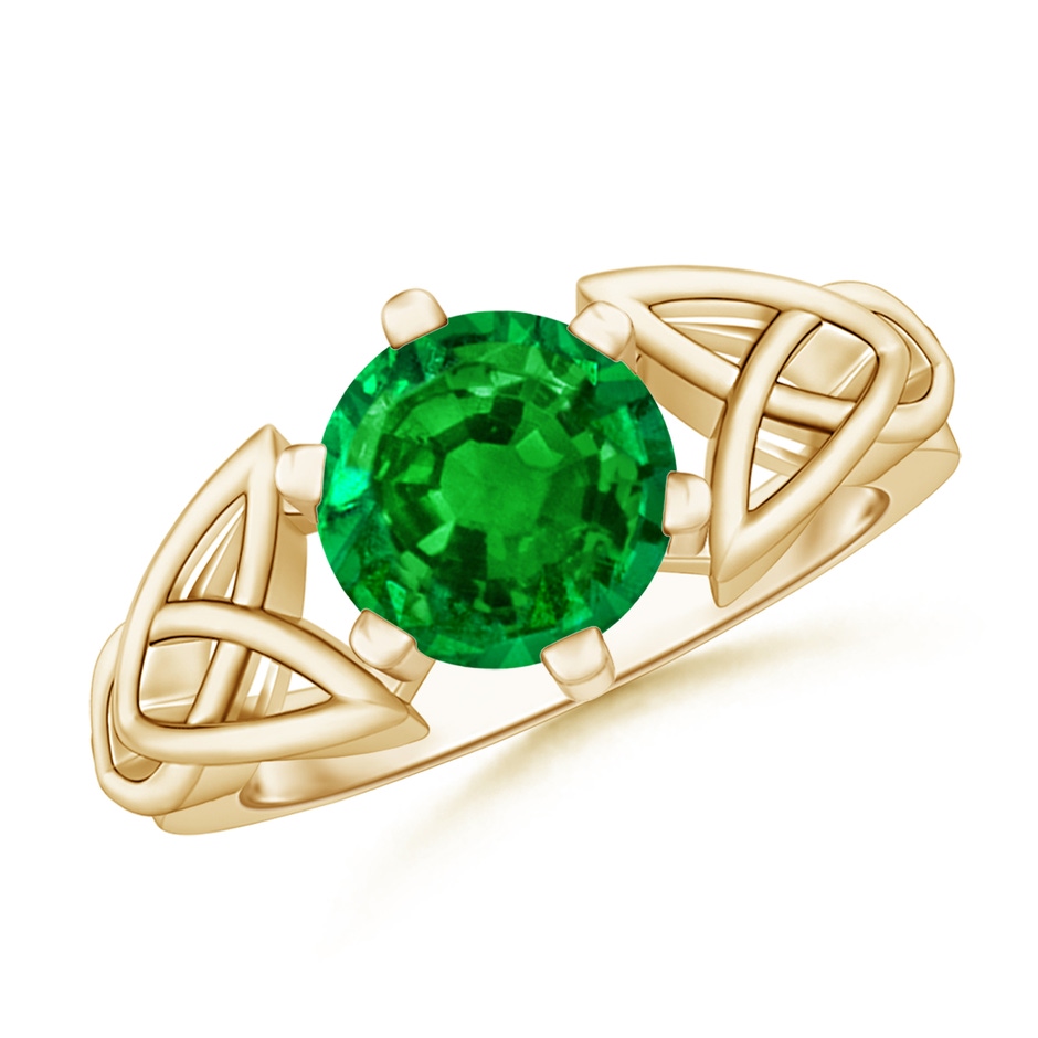 8mm AAAA Solitaire Round Emerald Celtic Knot Ring in Yellow Gold 