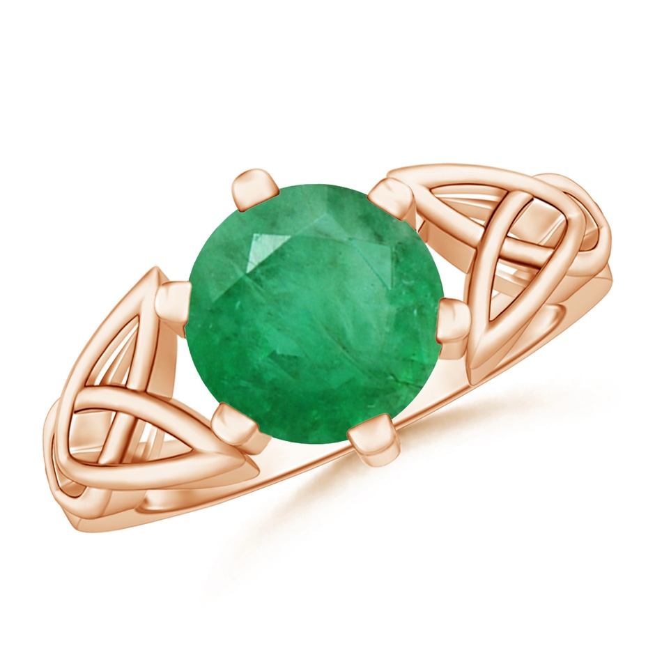 9mm A Solitaire Round Emerald Celtic Knot Ring in Rose Gold 