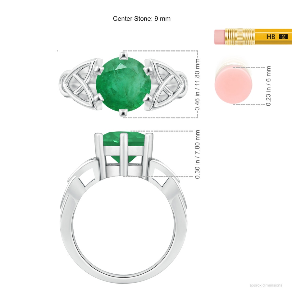 9mm A Solitaire Round Emerald Celtic Knot Ring in White Gold ruler