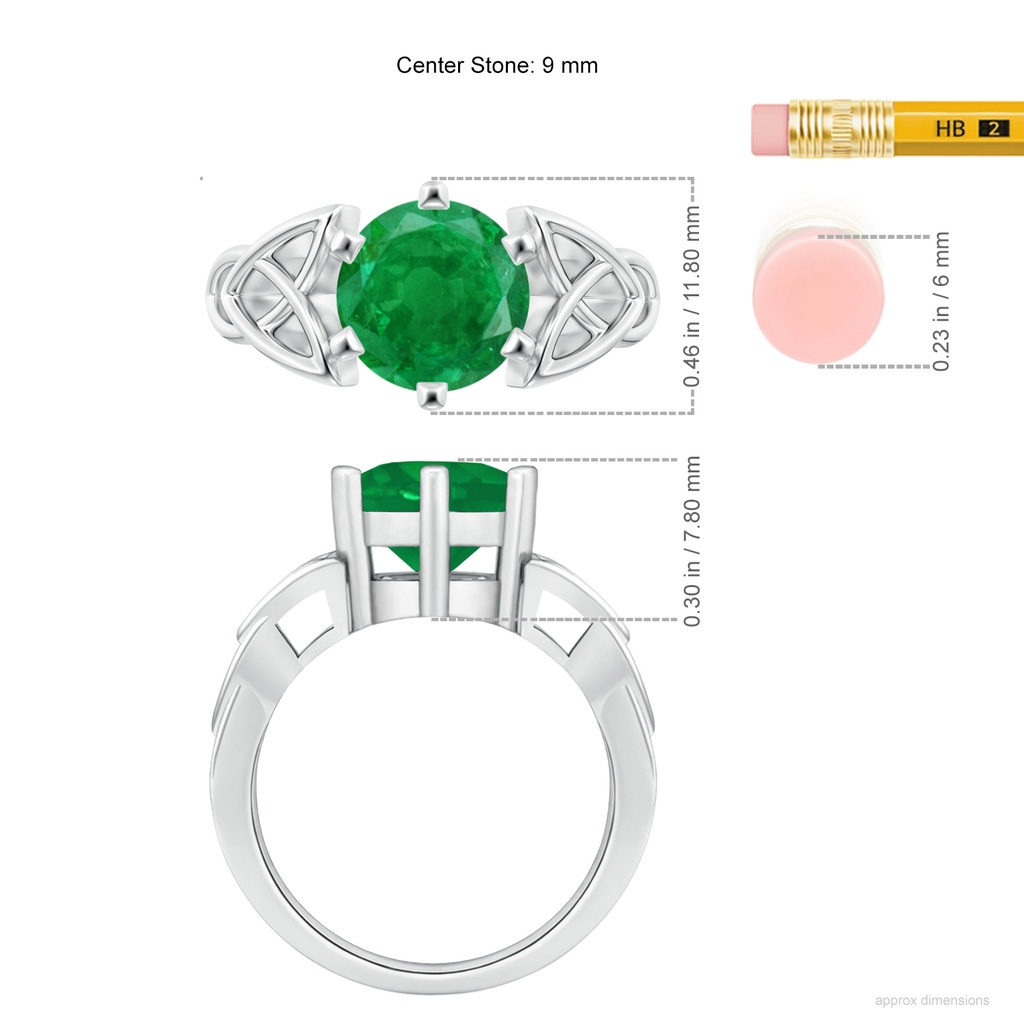 9mm AA Solitaire Round Emerald Celtic Knot Ring in P950 Platinum ruler