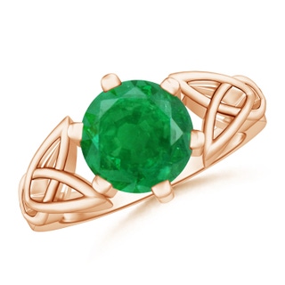 9mm AA Solitaire Round Emerald Celtic Knot Ring in Rose Gold
