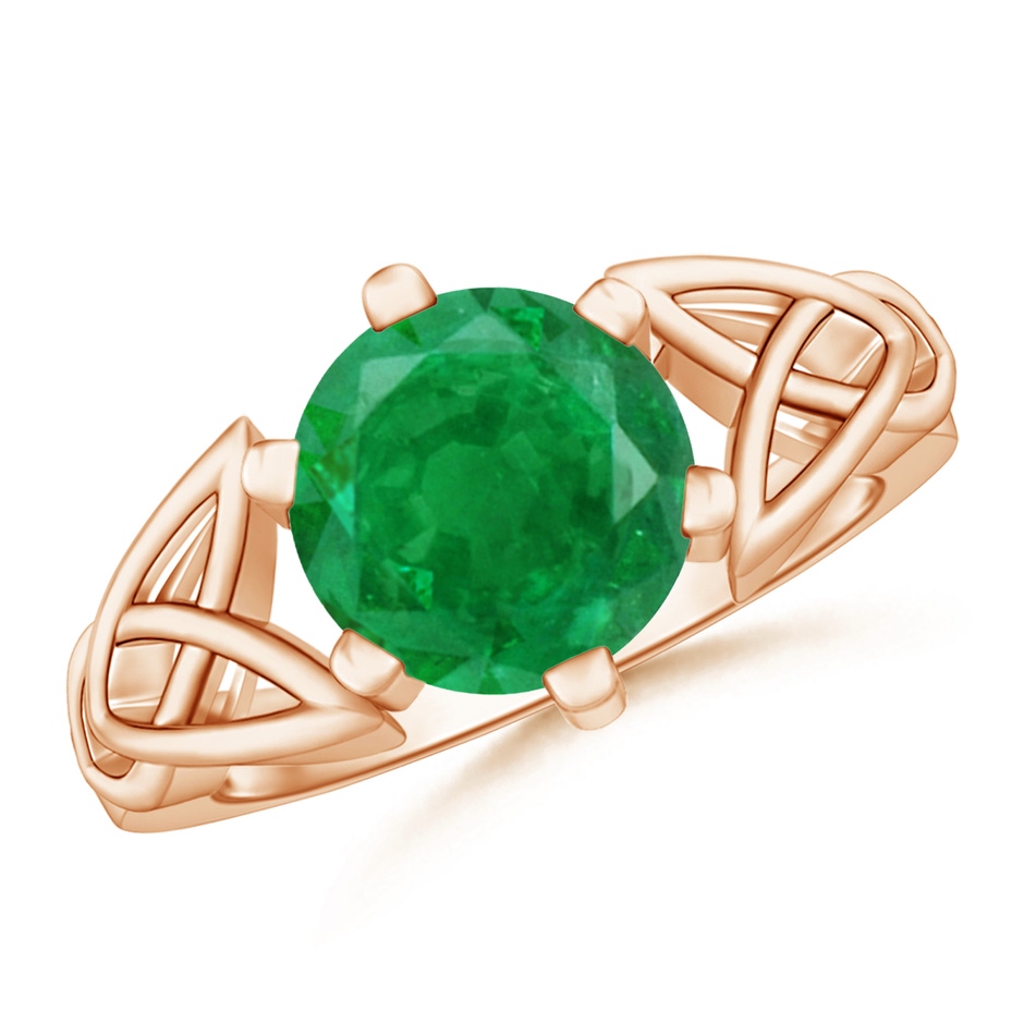 9mm AA Solitaire Round Emerald Celtic Knot Ring in Rose Gold 
