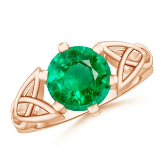 9mm AAA Solitaire Round Emerald Celtic Knot Ring in 9K Rose Gold