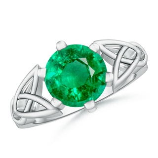 9mm AAA Solitaire Round Emerald Celtic Knot Ring in P950 Platinum