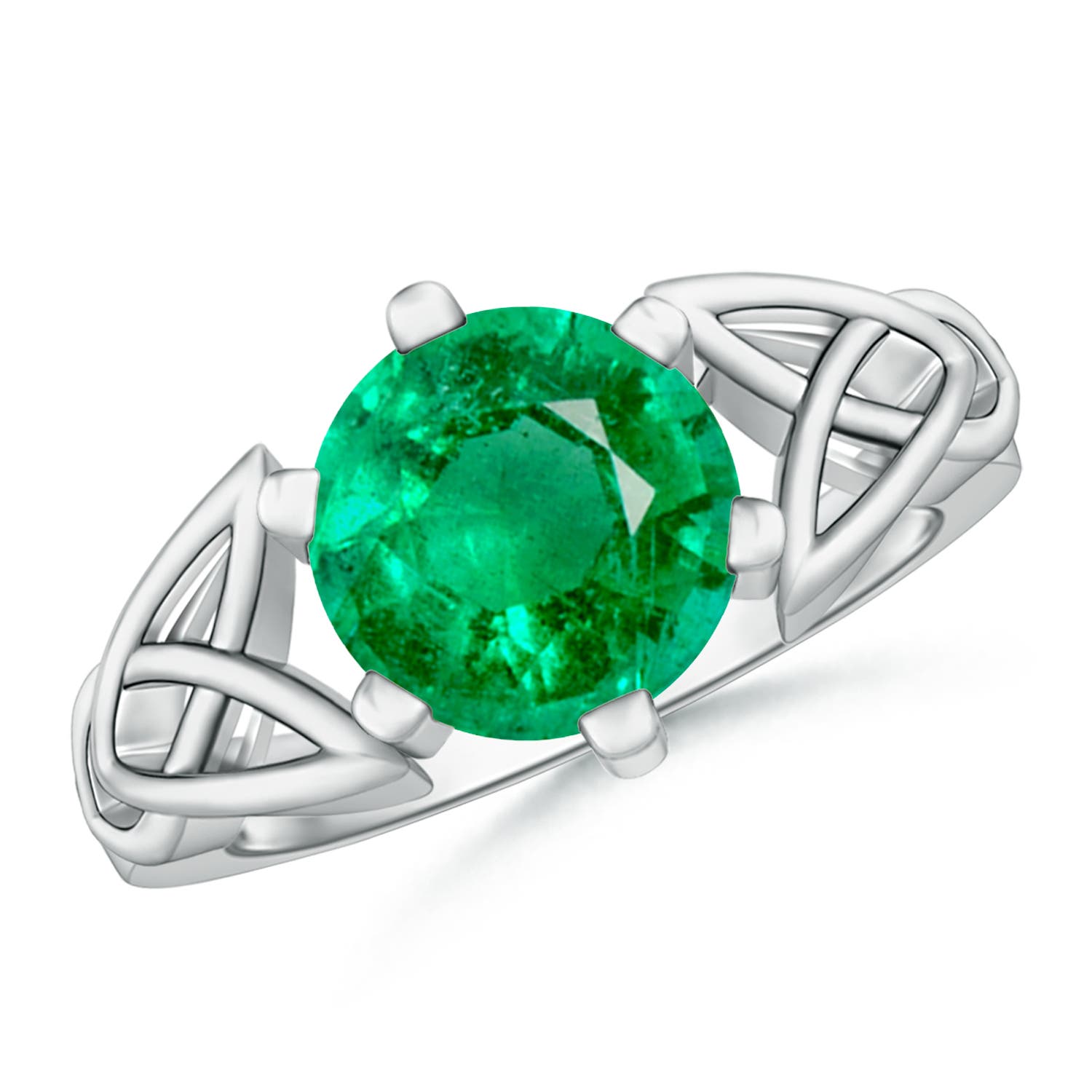 9mm AAA Solitaire Round Emerald Celtic Knot Ring in White Gold