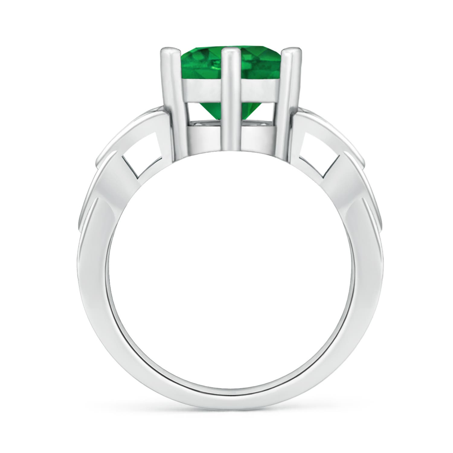 9mm AAA Solitaire Round Emerald Celtic Knot Ring in White Gold