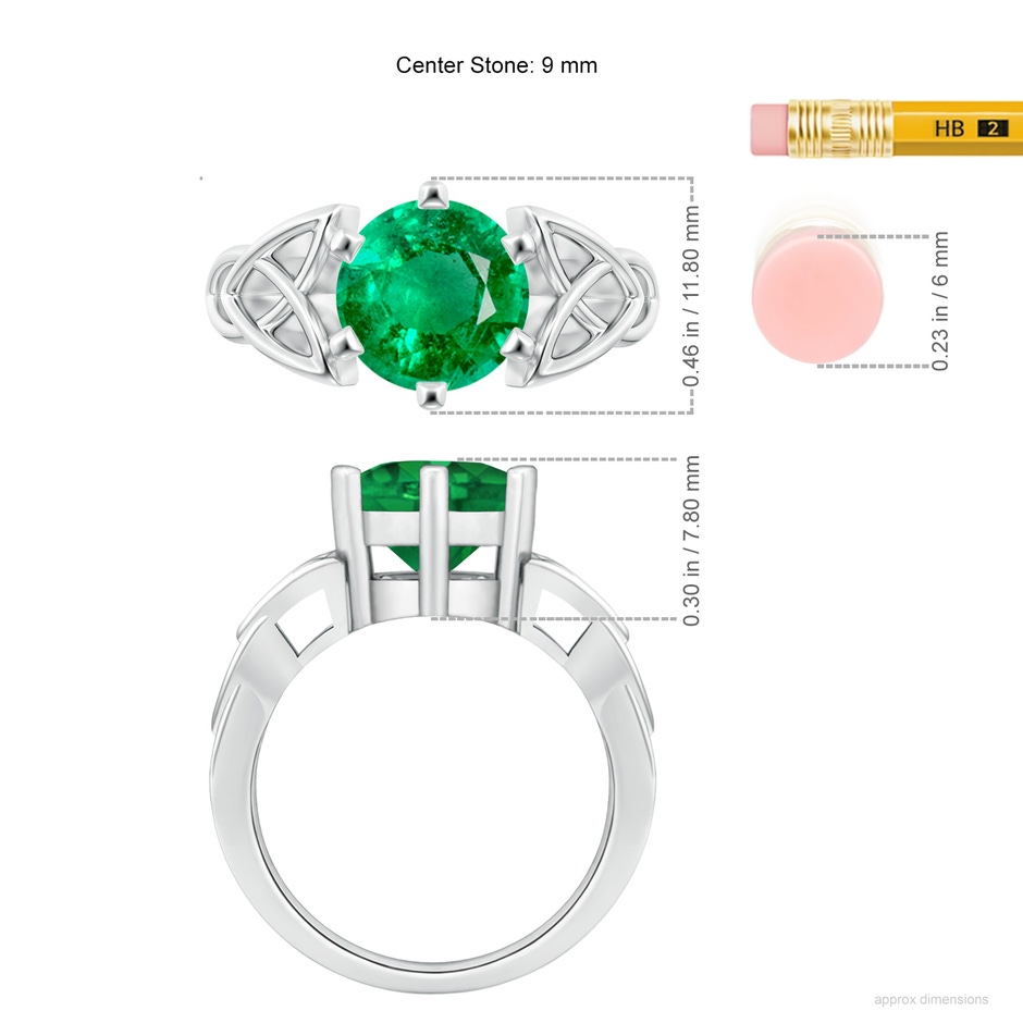 9mm AAA Solitaire Round Emerald Celtic Knot Ring in White Gold ruler