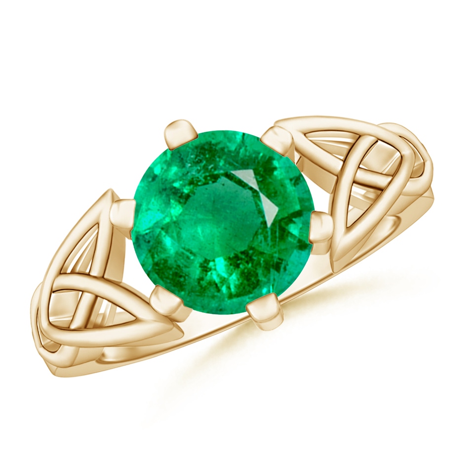 9mm AAA Solitaire Round Emerald Celtic Knot Ring in Yellow Gold 