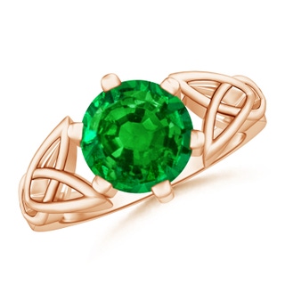 9mm AAAA Solitaire Round Emerald Celtic Knot Ring in 9K Rose Gold