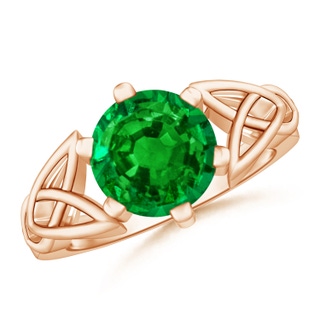 9mm AAAA Solitaire Round Emerald Celtic Knot Ring in Rose Gold