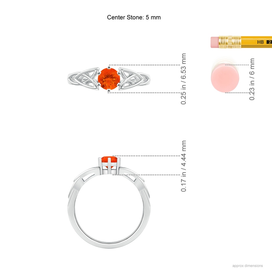 5mm AAA Solitaire Round Fire Opal Celtic Knot Ring in White Gold ruler
