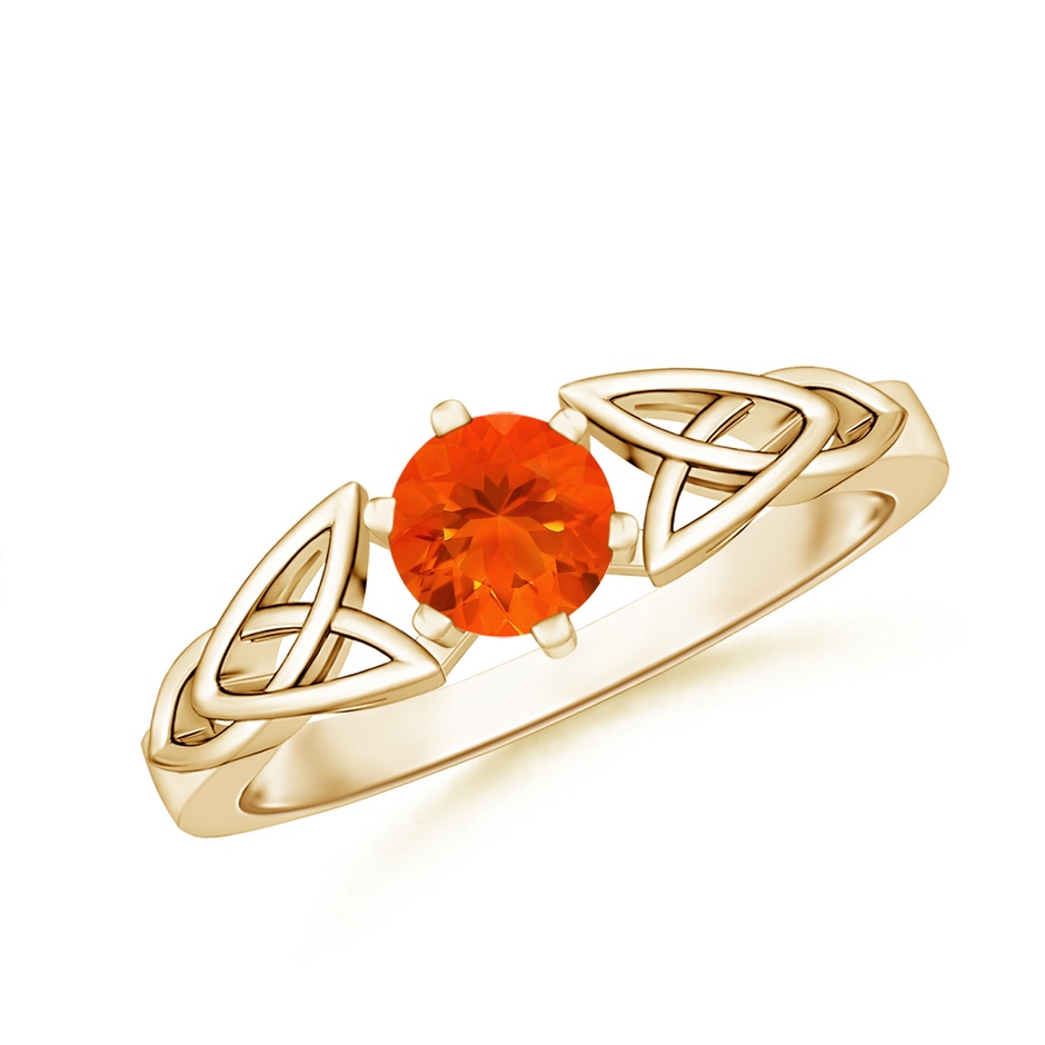 5mm AAA Solitaire Round Fire Opal Celtic Knot Ring in Yellow Gold 