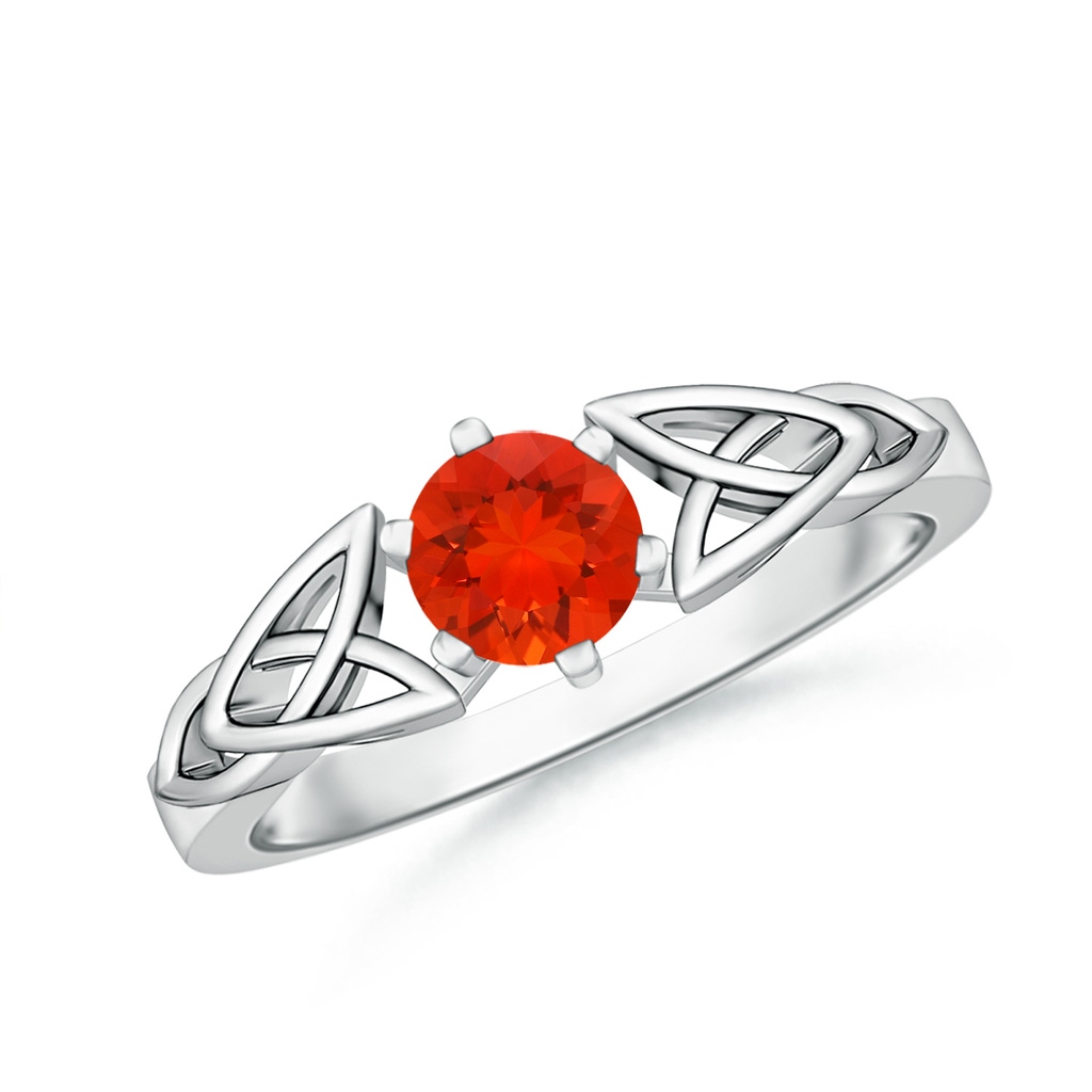5mm AAAA Solitaire Round Fire Opal Celtic Knot Ring in White Gold