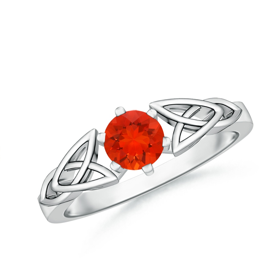 5mm AAAA Solitaire Round Fire Opal Celtic Knot Ring in White Gold 