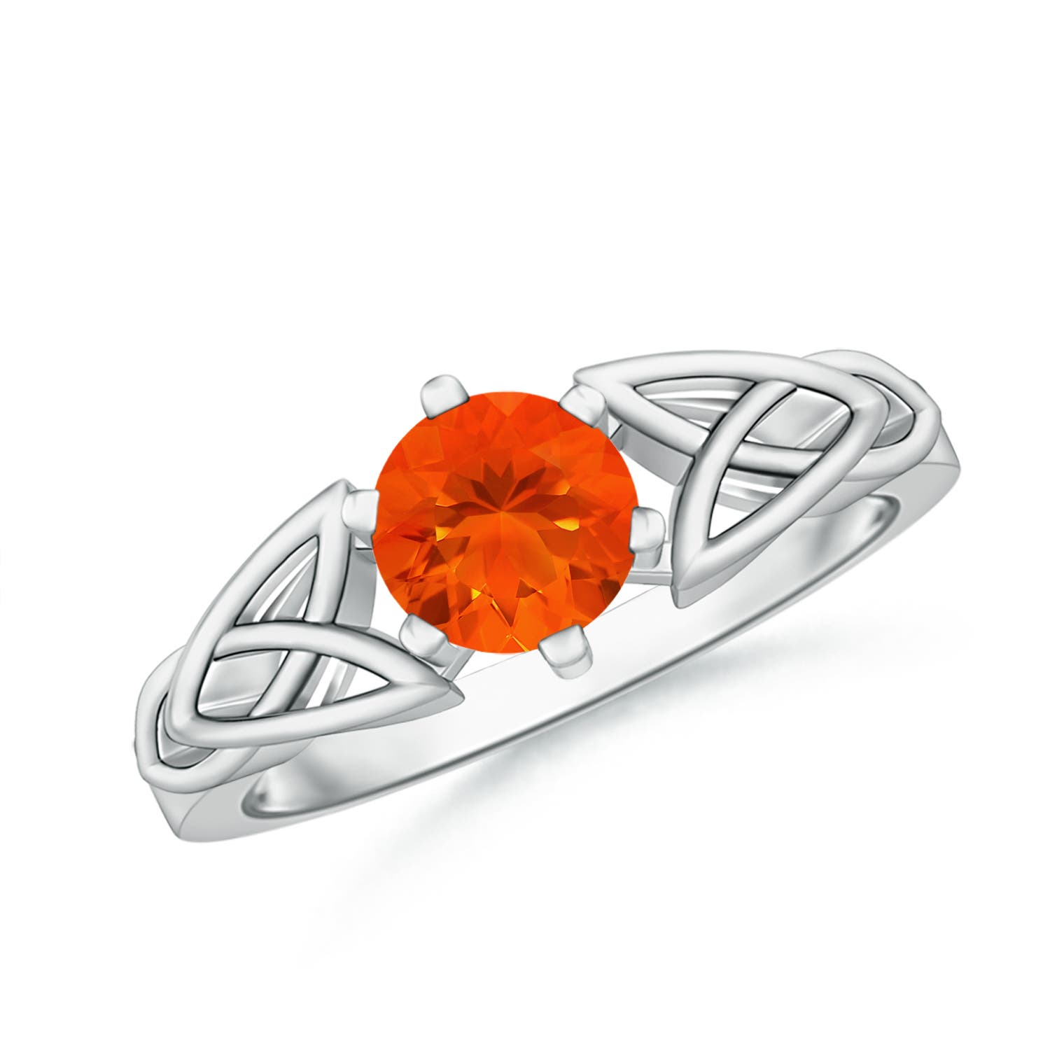 6mm AAA Solitaire Round Fire Opal Celtic Knot Ring in White Gold