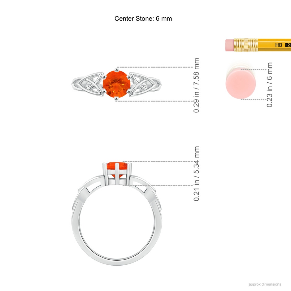 6mm AAA Solitaire Round Fire Opal Celtic Knot Ring in White Gold ruler