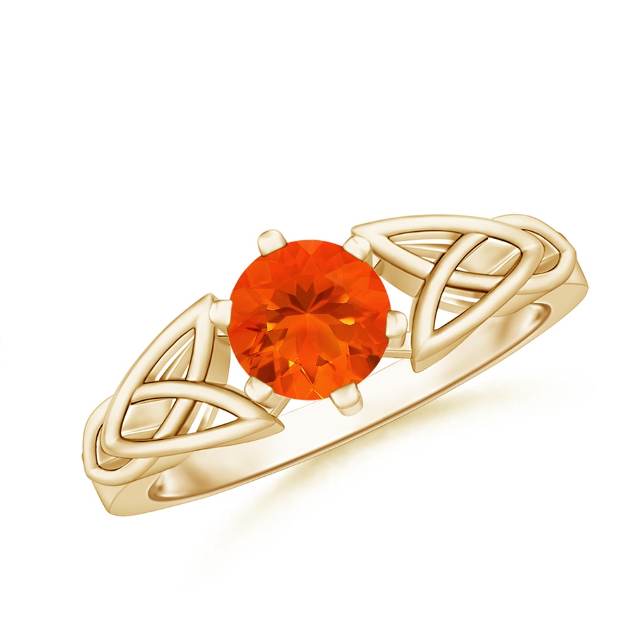 6mm AAA Solitaire Round Fire Opal Celtic Knot Ring in Yellow Gold 
